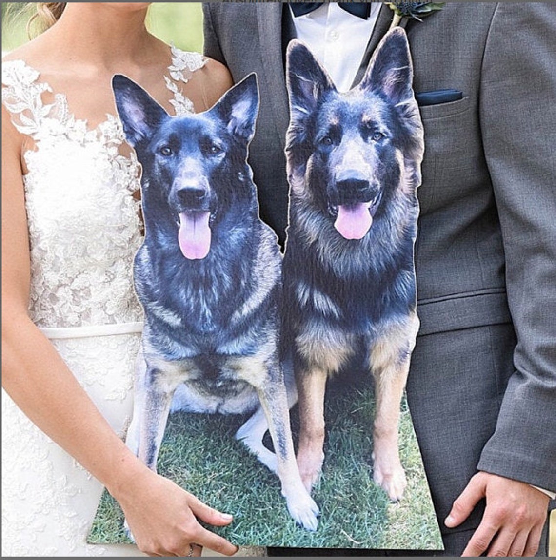Life size custom cardboard cutout of two dogs. Create fun Etsy