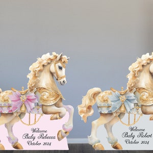 Pretty blue or pink carousel horse, cardboard cutout