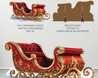 Ornate Red Holiday Flat Sleigh Standee | Christmas Backdrop Sign