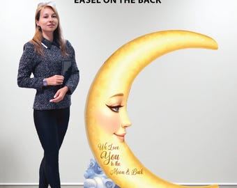 Yellow Crescent Smiling Moon Cardboard Cutout standing prop with easel on the back