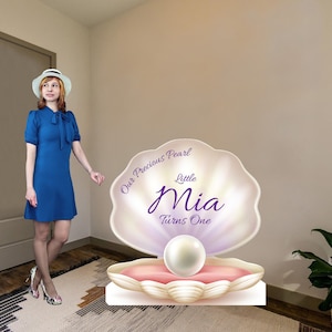 Our Precious Pearl Clam Shell Birthday Cardboard Cutout Prop with easel on the back