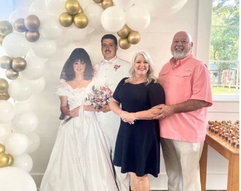Wedding Anniversary Life Size standup photo prop cardboard cutout, created from the wedding day photo, easel on the back