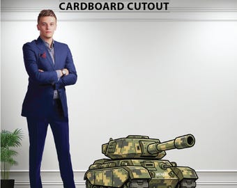 Camouflage Military Tank standup cardboard cutout with easel on the back