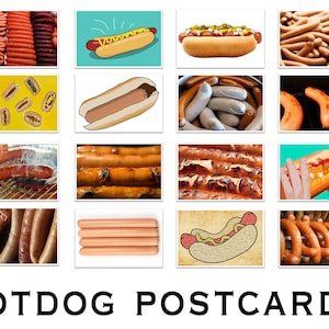 Juego de postales de perritos calientes: juego de 20 postales, muchas variedades de perritos calientes, comida, parrilla, postales para hacer álbumes de recortes, regalo divertido, correo