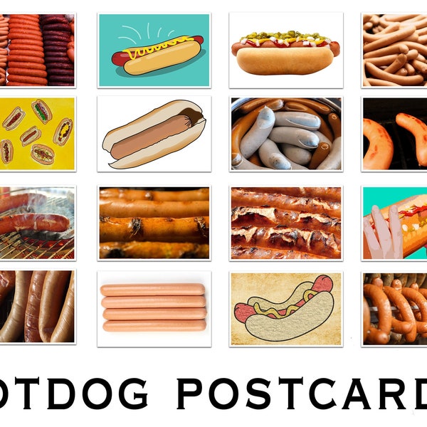 Conjunto de postales de perritos calientes - Conjunto de 20 postales - Muchas variedades de perritos calientes - Comida - Asar a la parrilla - Tarjetas postales de álbumes de recortes - regalo divertido - correo