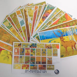 26 Art Nouveau Fauna Postcards - Set of 26 Artist Post cards - Animal Patterns - Maurice Verneuil - Scrapbooking - Vintage Design Postcard