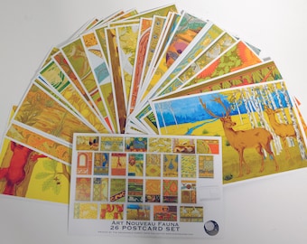 Cartões postais de animais Art Nouveau: Maurice Verneuil Fauna Designs, conjunto de 26