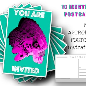 Cartões postais de convite de astronauta neon - conjunto de 10 cartões postais - Ótimos convites - Espaço - Cartão postal de astronauta para enviar colagem ou álbum de recortes
