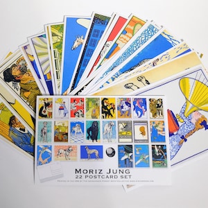 Moriz Jung Postcard Set - Set of 22 Artist Postcards - Fine Art - Dogs - Scrapbooking Post Cards - Vintage illustration postcards