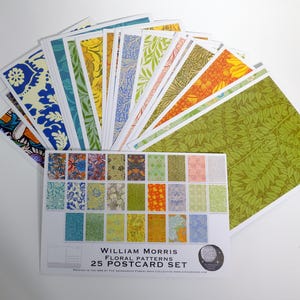 Ansichtkaartenset met bloemmotief - Set van 25 ansichtkaarten voor kunstenaars - William Morris-patroonkunst - bloemenprints - scrapbooking - vintage - art deco
