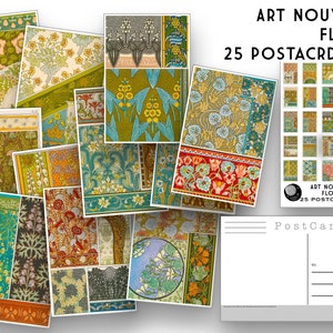 Art Nouveau Flora Postcard Set - Set of 25 Artist Postcards - floral patterns - Maurice Verneuil -Scrapbooking - Vintage - art deco