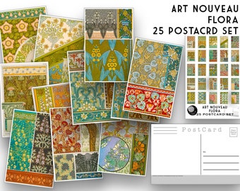 Art Nouveau Flora Postkarten Set - Set aus 25 Künstler Postkarten - florale Muster - Maurice Verneuil - Scrapbooking - Vintage - Art deco