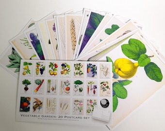 Vintage Botanical Postcards: Vegetable Garden Art Prints, Set of 20