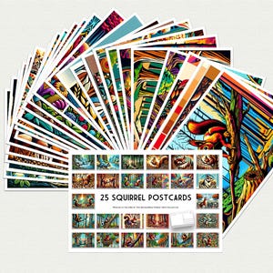 25 Eichhörnchen Postkarten - Set von 25 Eichhörnchen Postkarten - Tierdrucke - Pop Art - Jugendstil Design Postkarte - home decor zum einrahmen