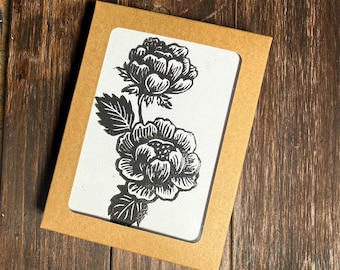 Wenskaarten - set van 10 - bloem - handgedrukte notitiekaarten linosnede