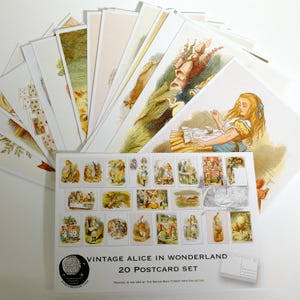 20 Alice im Wunderland Postkarten | 20er Set Postkarten | Vintage-Stil | Scrapbooking Postkarten | Mail, Collage, Wohnkultur, Wandkunst