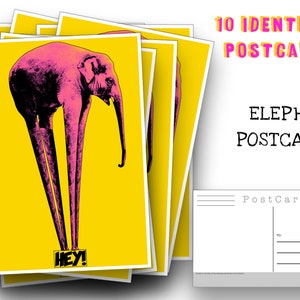 Postales de elefantes: un conjunto de 10 postales de elefantes pop solo para decir hola, para enviar por correo, collage o álbum de recortes