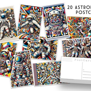 20 cartes postales d'astronautes - Lot de 20 cartes postales - Cartes postales de l'espace - NASA - Astronaute - JPL - psychédélique - lumineux et coloré