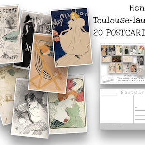 Conjunto de Postais Toulouse-Lautrec - Conjunto de 20 Postais de Artista - Cartões Postais para Scrapbooking - Henri Marie Raymond de Toulouse-Lautrec