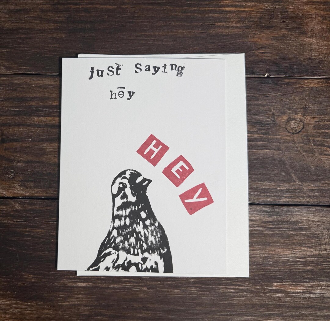 Hey Card Greeting Card- Hey - Hand Printed 2 Color Linocut Note Card - Etsy