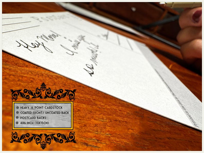 May include: A white postcard with black lines and the text "Hey Mom! I miss you so much!" written in black ink. The postcard is made of heavy 16 point cardstock with a coated front and uncoated back. It measures 4x6 inches (10x15 cm).