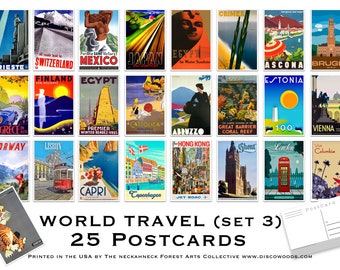 World Travel Postcard (Set 3) - Set of 25 Postcards - Vintage - Travel - Scrapbooking Post Cards - Adventure - home decor