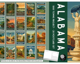 Alabama Postcard Set - 1000 Towns Series –  20 Vintage Style Small Town Travel Cards