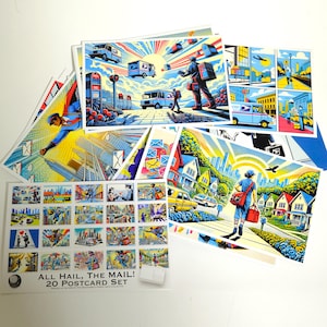 All Hail The Mail - Set of 20 Postcards - USPS - Letter Writing Postcard Set - 20 Retro Mail-Themed Art Prints - home decor - mail for mail
