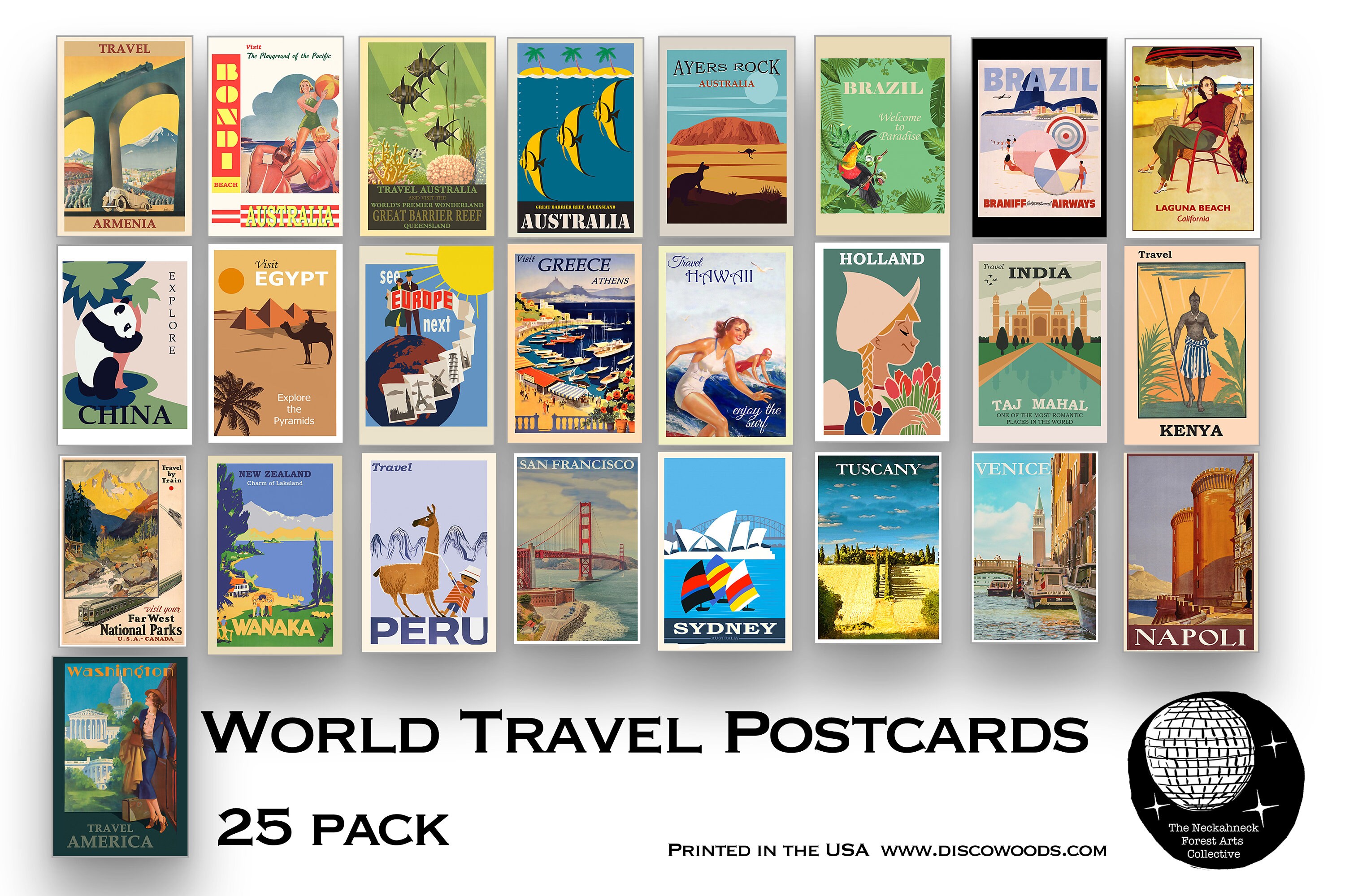 World Travel Postcards - 50 Pcs Vintage Landscape Cards From Global Landmarks, 4x6 Inch, For Decor, Scrapbooking, Greetings