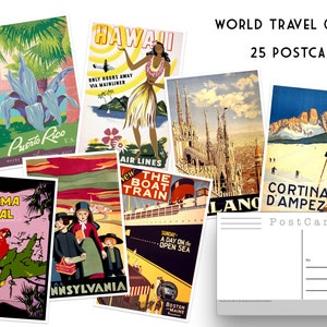 World Travel (Set 2) - NEW Set of 25 Postcards - Vintage - Travel - Scrapbooking - Post Cards - Adventure - homer decor - post card set