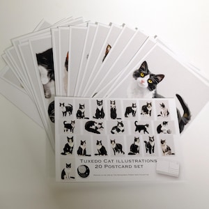 Jeu de 20 cartes postales chat smoking - 20 cartes postales illustrées avec impression d'art chat - Scrapbooking - Écriture de lettres