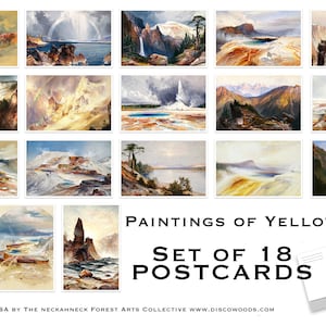 Conjunto de cartões postais de pinturas de Yellowstone - Conjunto de 18 cartões postais - cartões postais de artistas - Oeste americano - Pinturas - Escola do Rio Hudson - paisagens