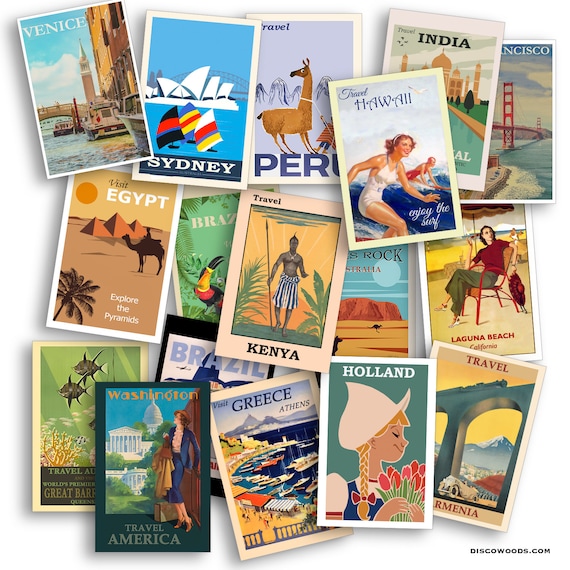 World Travel Postcard Set Set of 25 Postcards Vintage Travel Scrapbooking  Post Cards Adventure Jet Setting 