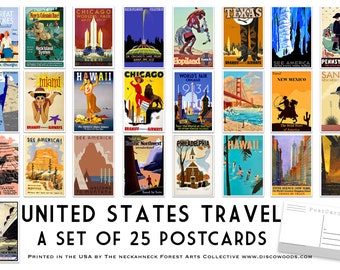 United States Travel Postcard Set- Set of 25 Postcards - Vintage - Travel - Scrapbooking Post Cards - Adventure - home decor