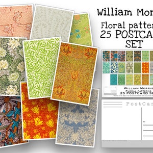 Floral Pattern Postcard Set - Set of 25 Artist Postcards - William Morris pattern art - flower prints -Scrapbooking - Vintage - art deco