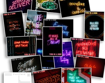Neon Postcard Set - 20 This is a sign neon Postcards - Psychedelic - Scrapbooking Post Cards - quotes - neon lights