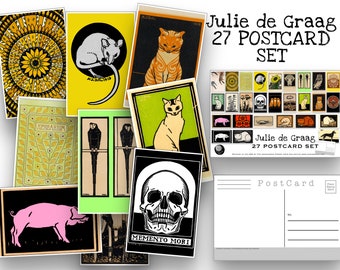 Ensemble de cartes postales Julie de Graag - Ensemble de 27 cartes postales d'un artiste néerlandais - Cartes postales de scrapbooking - Artiste - Cartes postales d'animaux - Décoration d'intérieur