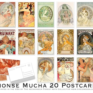 Art Nouveau Postcard Set - Set of 20 Artist Postcards of Alphonse Mucha paintings - Fine Art -decorative Post Cards - illustration postcards