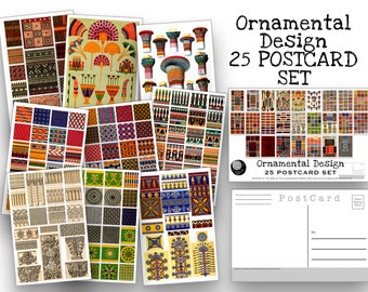 Ornamental Design Postkarten Set - 25er Set Künstler Postkarten - Ornamentale Muster - Grammar of Ornament - Scrapbooking - Vintage - Art deco