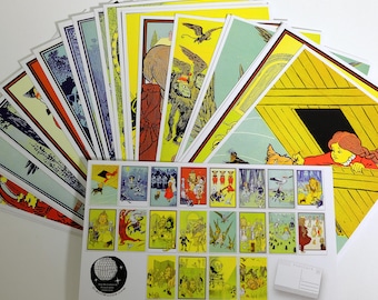 Op de afbeelding: Een set van 20 ansichtkaarten met illustraties uit het klassieke kinderboek "De Tovenaar van Oz". De ansichtkaarten zijn gedrukt op hoogwaardig karton en hebben levendige kleuren.