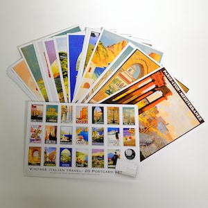 Cartes postales de voyage italiennes vintage - 20 impressions de tourisme rétro - lot de 20 affiches d'art de voyage italien - art de voyage rétro - cadeaux de voyage italien