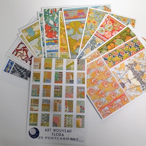Ansichtkaartenset art nouveau flora - set van 25 ansichtkaarten voor kunstenaars - bloempatronen - Maurice Verneuil - scrapbooking - vintage - art deco