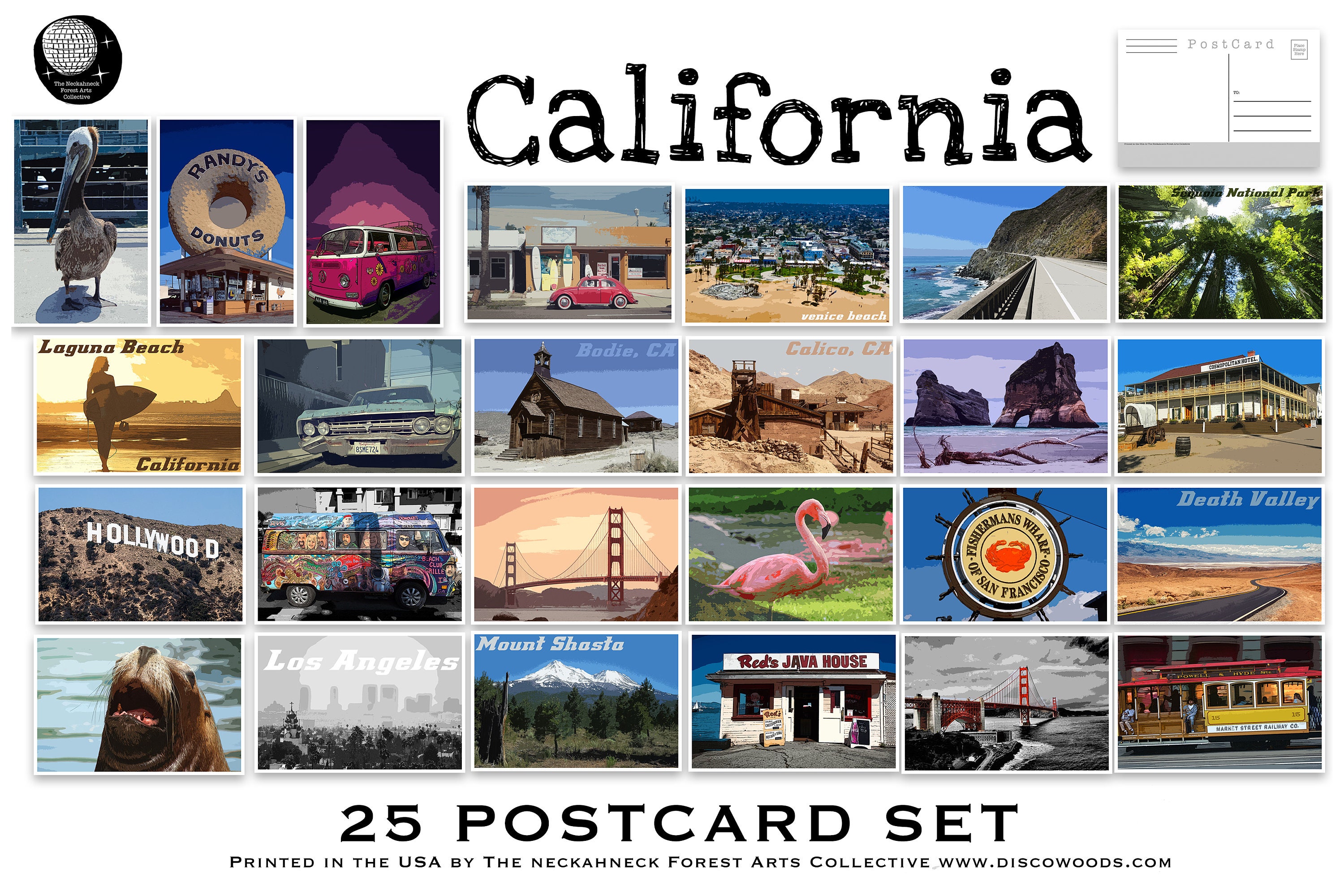 GREETINGS FROM LOS ANGELES, CA vintage reprint postcard set of 20 identical  postcards. Large letter Los Angeles, California city name post card pack
