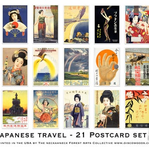 Conjunto de cartões postais de viagem japoneses da década de 1920 - Conjunto de 21 cartões postais - Vintage da década de 1920 - Viagem ao Japão - Cartões postais de scrapbooking - Aventura - decoração para casa