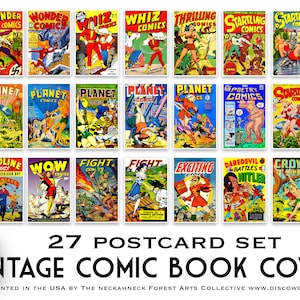 Okładki komiksów w stylu vintage - zestaw 27 pocztówek - pełen kolor - komiksy w stylu vintage - Horror - Science fiction - Superbohaterowie - Obcy