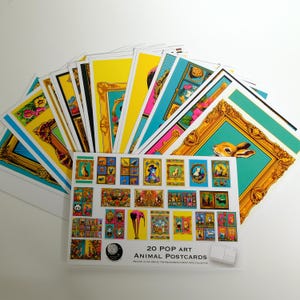 Pop Art Tier Postkarten – 20 lebhafte Tierkunstdrucke - Bunte Pop Art Postkarten – 20 einzigartige Tierdesigns