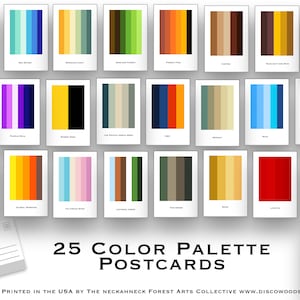 25 Postcard Set - Poetic Color Palettes - Inspiration for artists great minimal post cards for Scrapbooking Postcards or collage kits