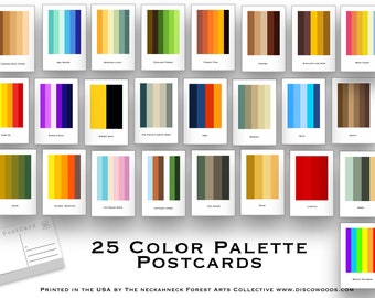 25 Postcard Set - Poetic Color Palettes - Inspiration for artists great minimal post cards for Scrapbooking Postcards or collage kits