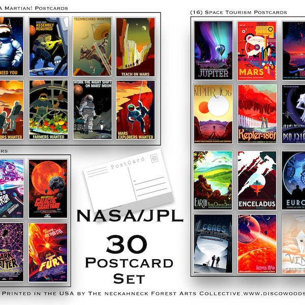 Space Explorer Postcard Set - Set of 30 Postcards - Outer Space Post Cards - NASA - Space Tourism - JPL - Galaxy of Horrors