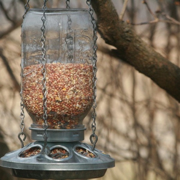 Mason Jar Bird Feeder- Repurposed Mason Jar- Perfect Mason Jar Garden Ornament-Garden Patio Decoration